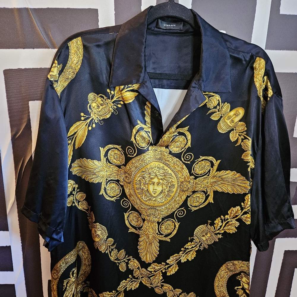 Authentic Versace Men's Shirt in Black and Gold